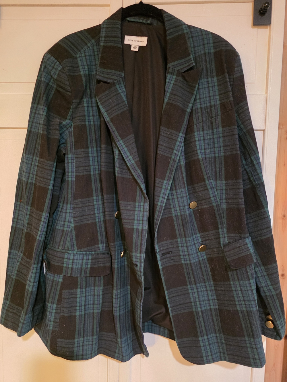 EILEEN FISHER Women's Green Plaid Double-Breasted Blazer